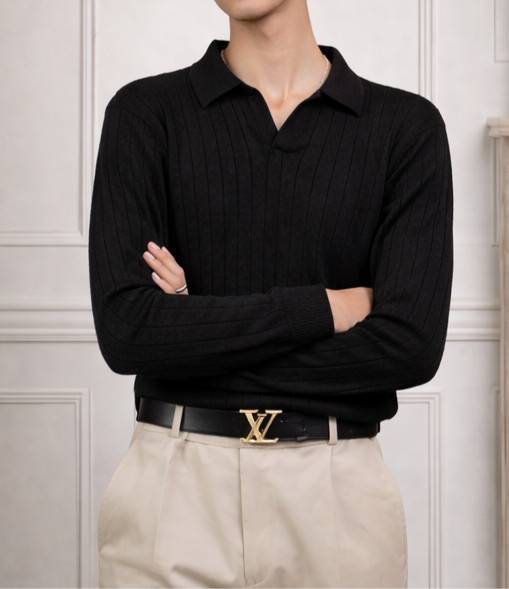 The Ascot Ribbed Long-Sleeve